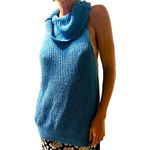 FREE PEOPLE Skyscraper Cowl Neck Ribbed Sweater in Blue Size S